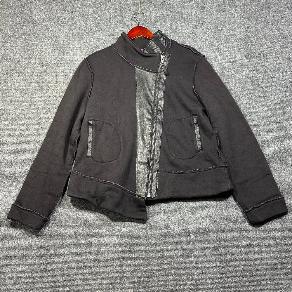 Bagatelle Sweatshirt Jacket Womens XL Black Full Zip Faux Leather Trim Pockets